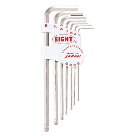 Eight Tool TAPER HEAD HEX KEY L-HANDLE LONG SET, 7PC 1.5-6MM SLVR TMS-7